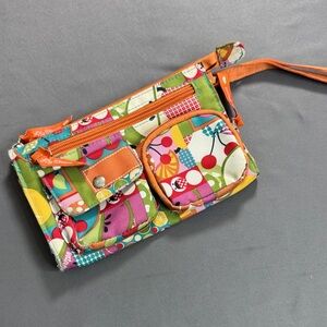 Lily Bloom Colorful Floral Patchwork Wristlet with Orange Trim